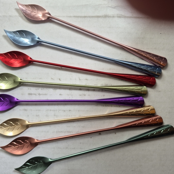 Colorful Leaf Design Metal Stirring Spoons - Picture 2 of 2